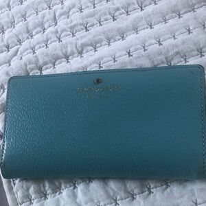 kate spade Teal Pebbled Leather Continental Wallet with Gold Logo